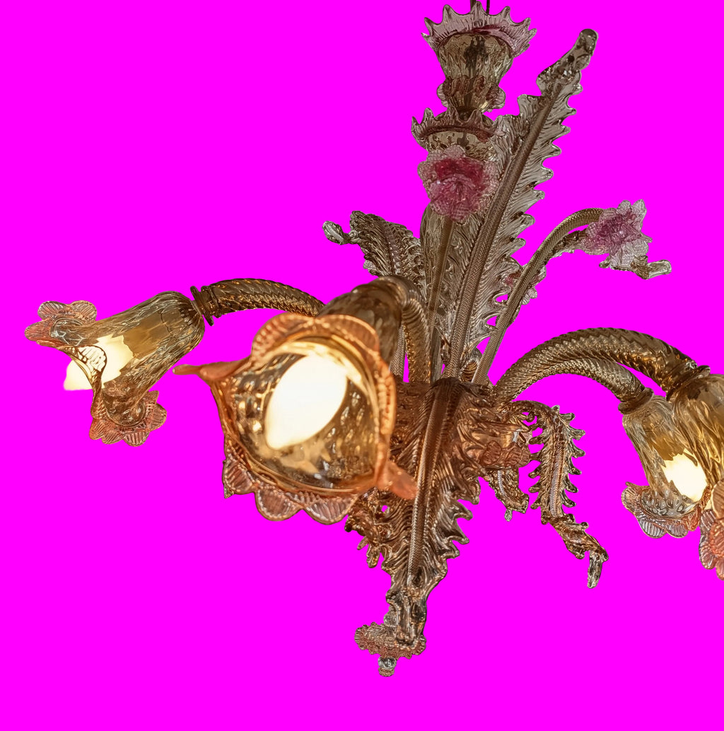 Murano Venezianischer Kronleuchter 6-armig – Echtes Murano-Glas, Vintage ca. 1940, Sammlersstück