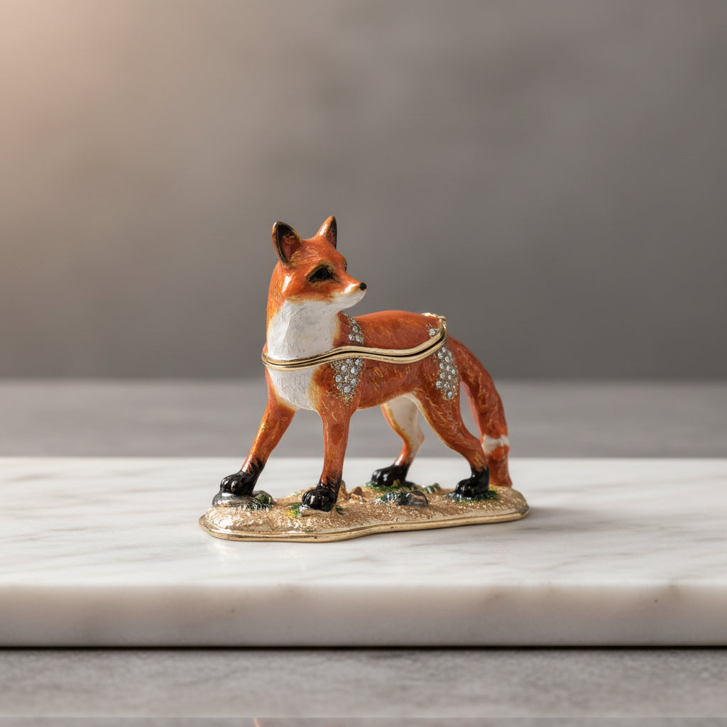 Pillendose – Zinn, emailliert mit Fuchs-Motiv