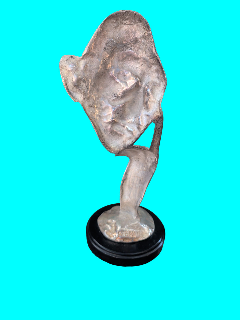 NACHDENKLICHES GESICHT MANNES  SILBERNE BRONZE SKULPTUR SIGNIERT