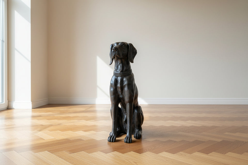 LABRADOR SKULPTUR GUSSESEN 65 CM 55 KG SCHWERE GARTENFIGUR LEBENSGROSS FROSTFREI