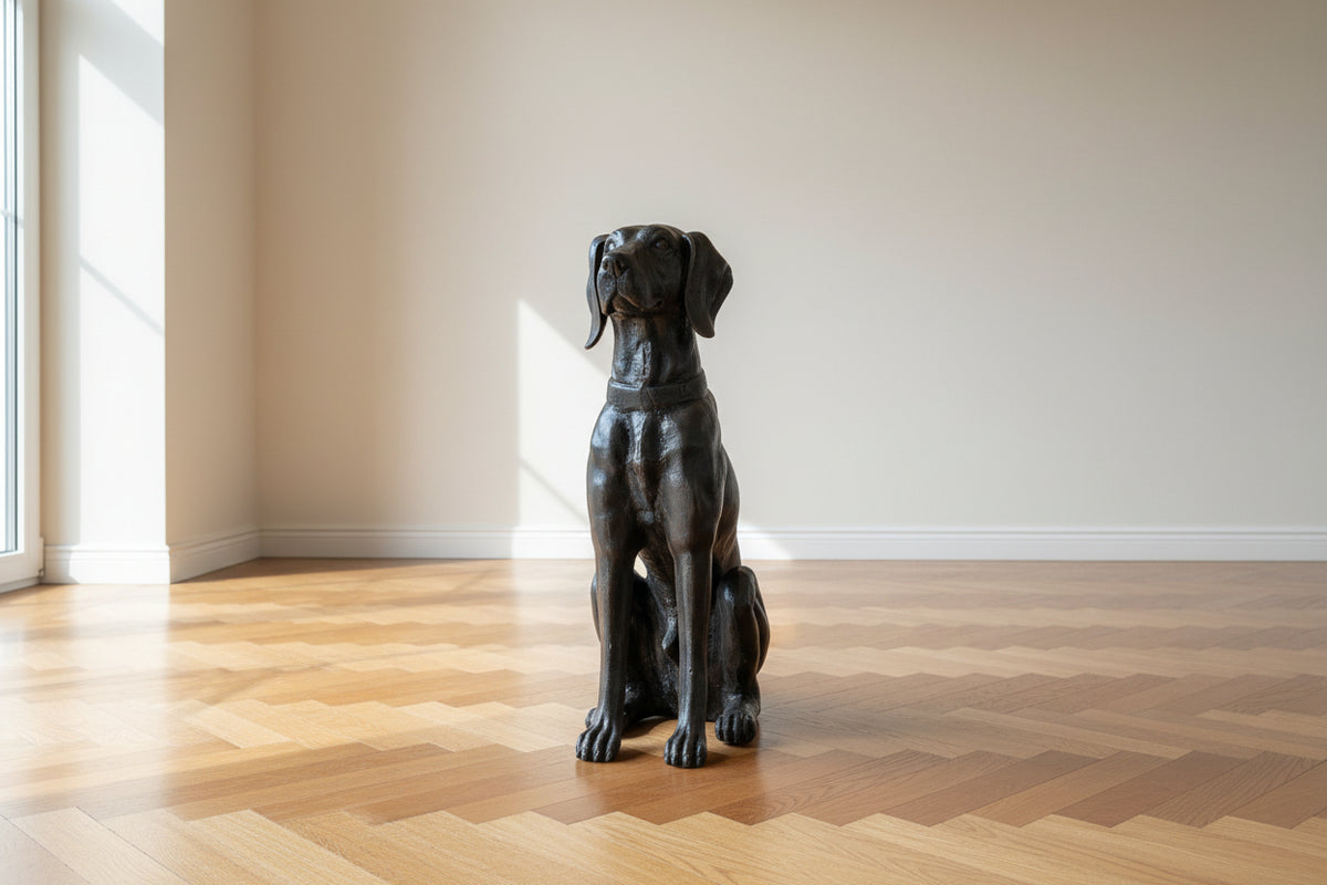 LABRADOR SKULPTUR GUSSESEN 65 CM 55 KG SCHWERE GARTENFIGUR LEBENSGROSS FROSTFREI