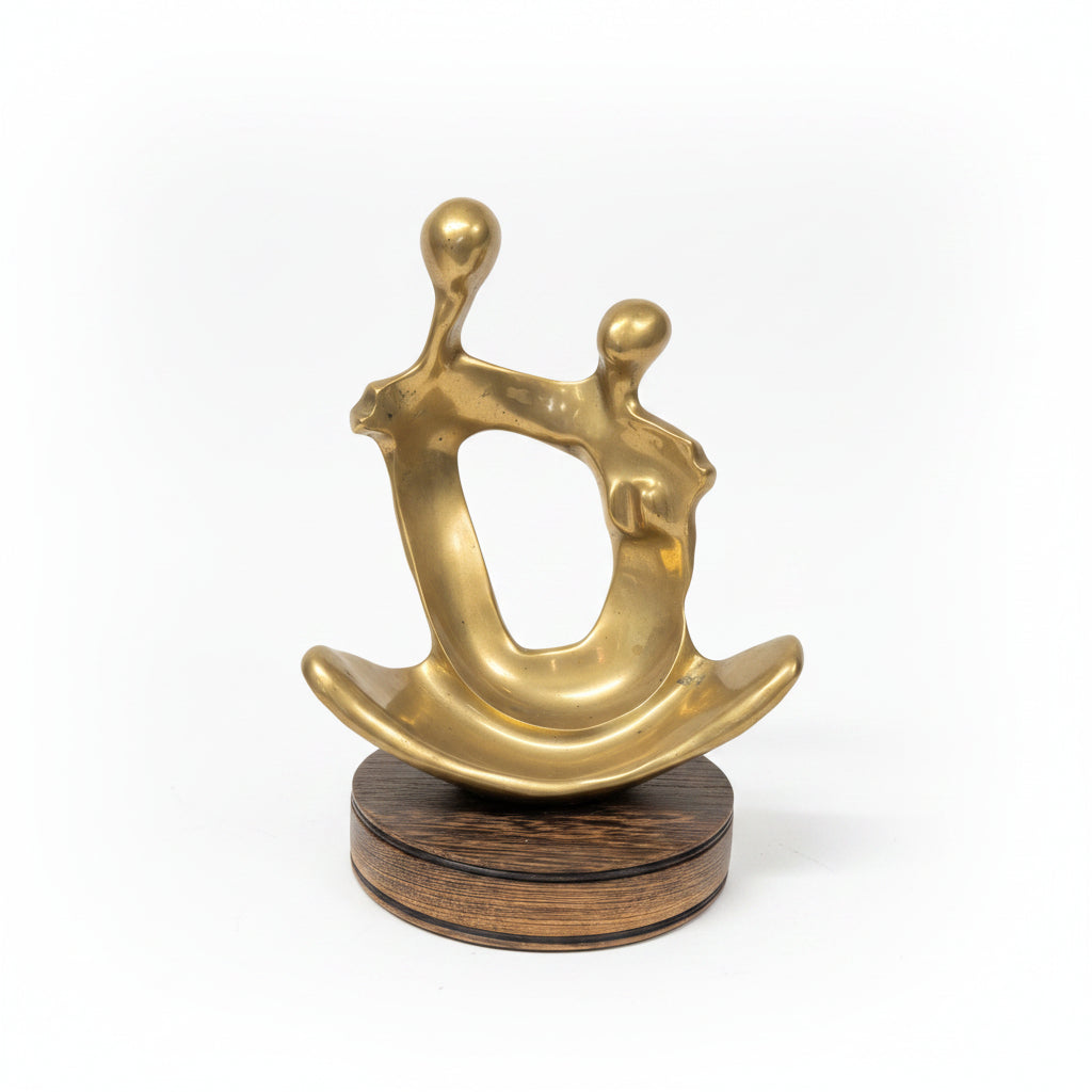 Antike Bronze Figur – Liebe und Verbundenheit – Auf Rundem Holzsockel – 24 cm