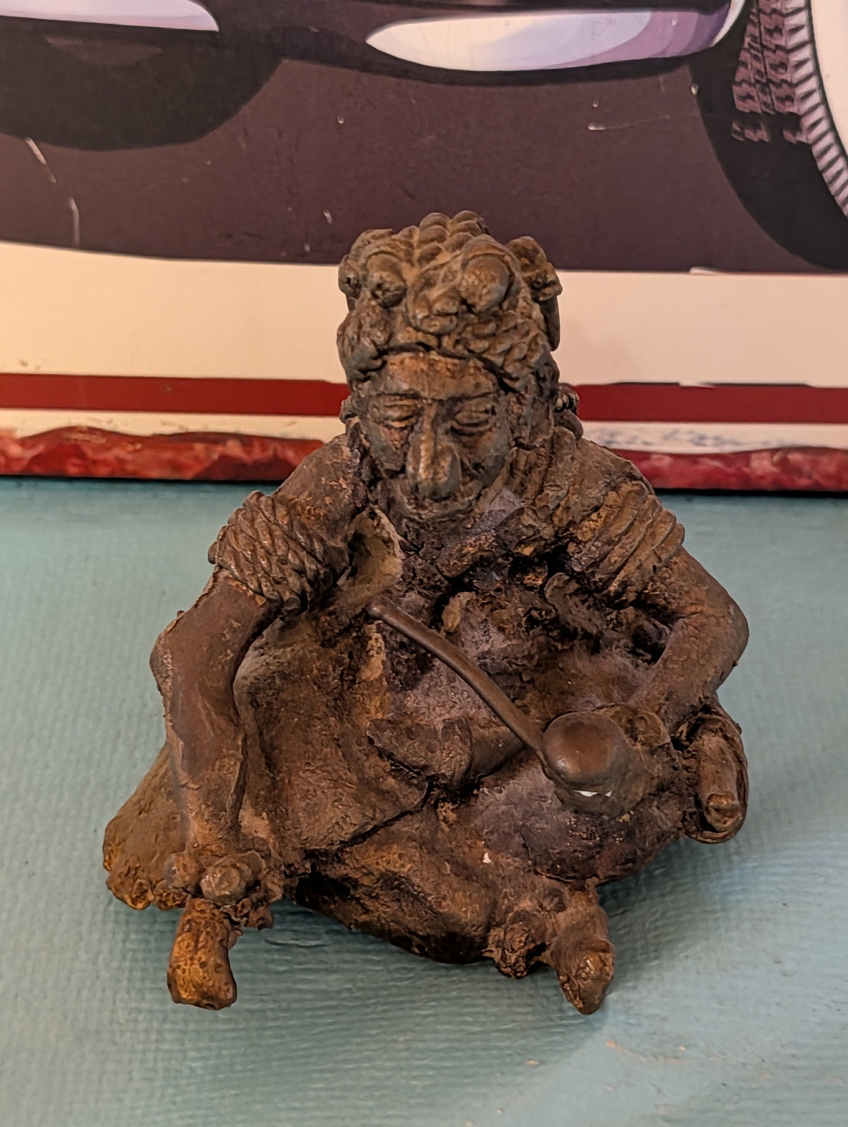 ANTIKER BRONZE ODER METALL FIGUR SITZENDEN MANNES GOTTHEIT
