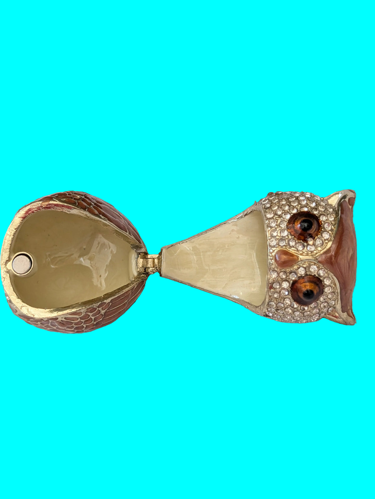 Pillendose Eule – Emailierter Zinn, Höhe 11 cm